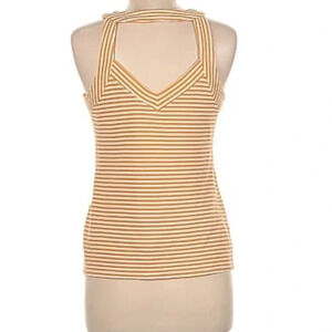 Striped Mustard and White V-Neck Tank Top